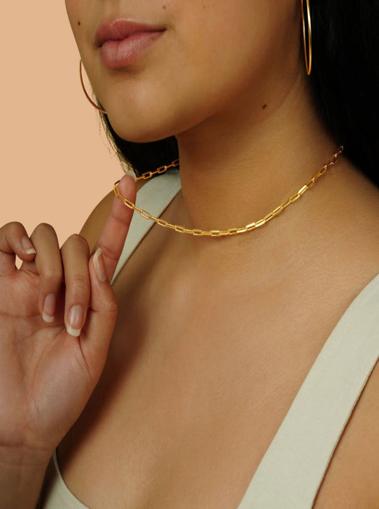 14K GOLD VERMEIL 3MM PAPERCLIP LINK CHAIN NECKLACE