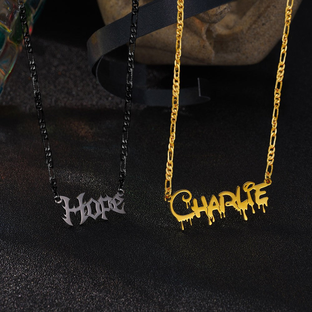 Custom Gothic Name Necklace, Old English Jewelry, Dripping Font Necklace, Nameplate Necklace, Punk Jewelry, Gothic Necklace, Halloween Gift