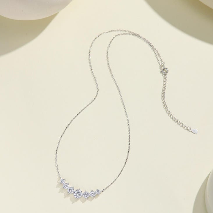 7-STONE MOISSANITE BAR NECKLACE — WHITE GOLD VERMEIL