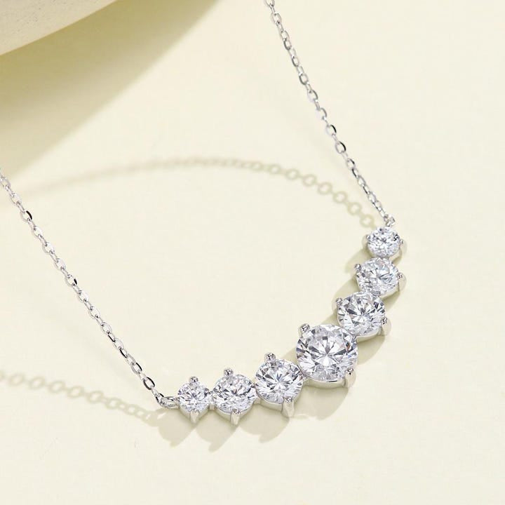7-STONE MOISSANITE BAR NECKLACE — WHITE GOLD VERMEIL