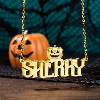 Custom Name Necklace Gothic Jewelry, Wednesday Necklace W for Girls/Women, Ghost Pumpkin Witch Style, Dainty Pendant, Halloween Gift