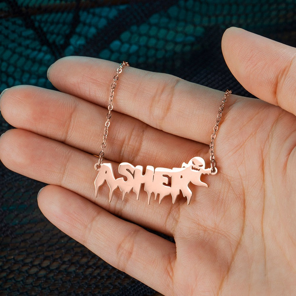 Custom Name Necklace Gothic Jewelry, Wednesday Necklace W for Girls/Women, Ghost Pumpkin Witch Style, Dainty Pendant, Halloween Gift