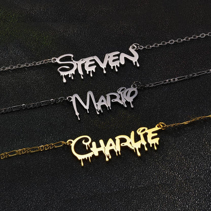 Custom Gothic Name Necklace, Old English Jewelry, Dripping Font Necklace, Nameplate Necklace, Punk Jewelry, Gothic Necklace, Halloween Gift