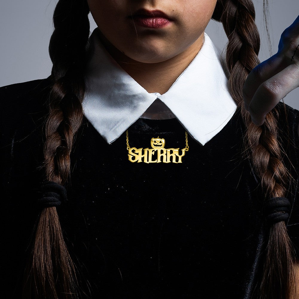 Custom Name Necklace Gothic Jewelry, Wednesday Necklace W for Girls/Women, Ghost Pumpkin Witch Style, Dainty Pendant, Halloween Gift