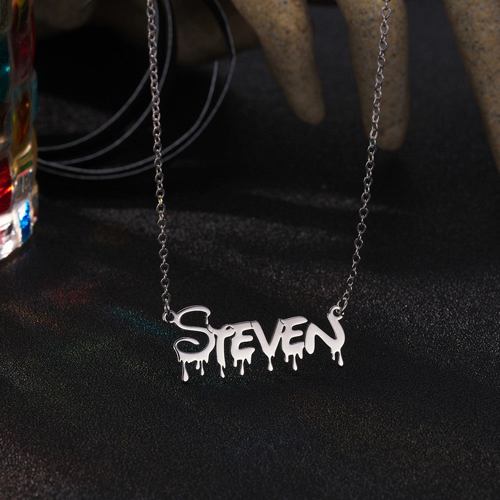Custom Gothic Name Necklace, Old English Jewelry, Dripping Font Necklace, Nameplate Necklace, Punk Jewelry, Gothic Necklace, Halloween Gift