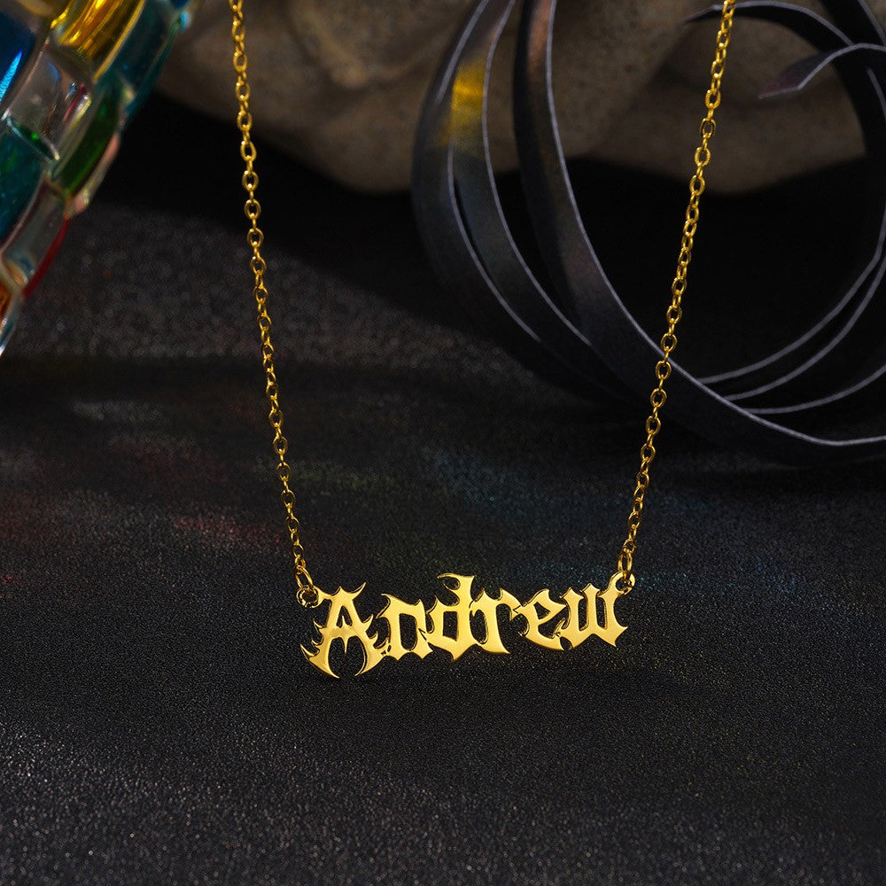 Custom Gothic Name Necklace, Old English Jewelry, Dripping Font Necklace, Nameplate Necklace, Punk Jewelry, Gothic Necklace, Halloween Gift