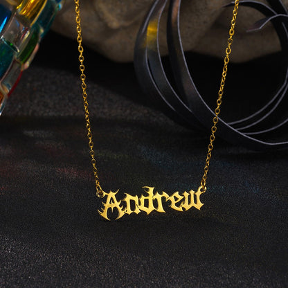 Custom Gothic Name Necklace, Old English Jewelry, Dripping Font Necklace, Nameplate Necklace, Punk Jewelry, Gothic Necklace, Halloween Gift