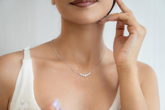 7-STONE MOISSANITE BAR NECKLACE — WHITE GOLD VERMEIL