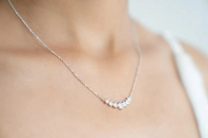 7-STONE MOISSANITE BAR NECKLACE — WHITE GOLD VERMEIL