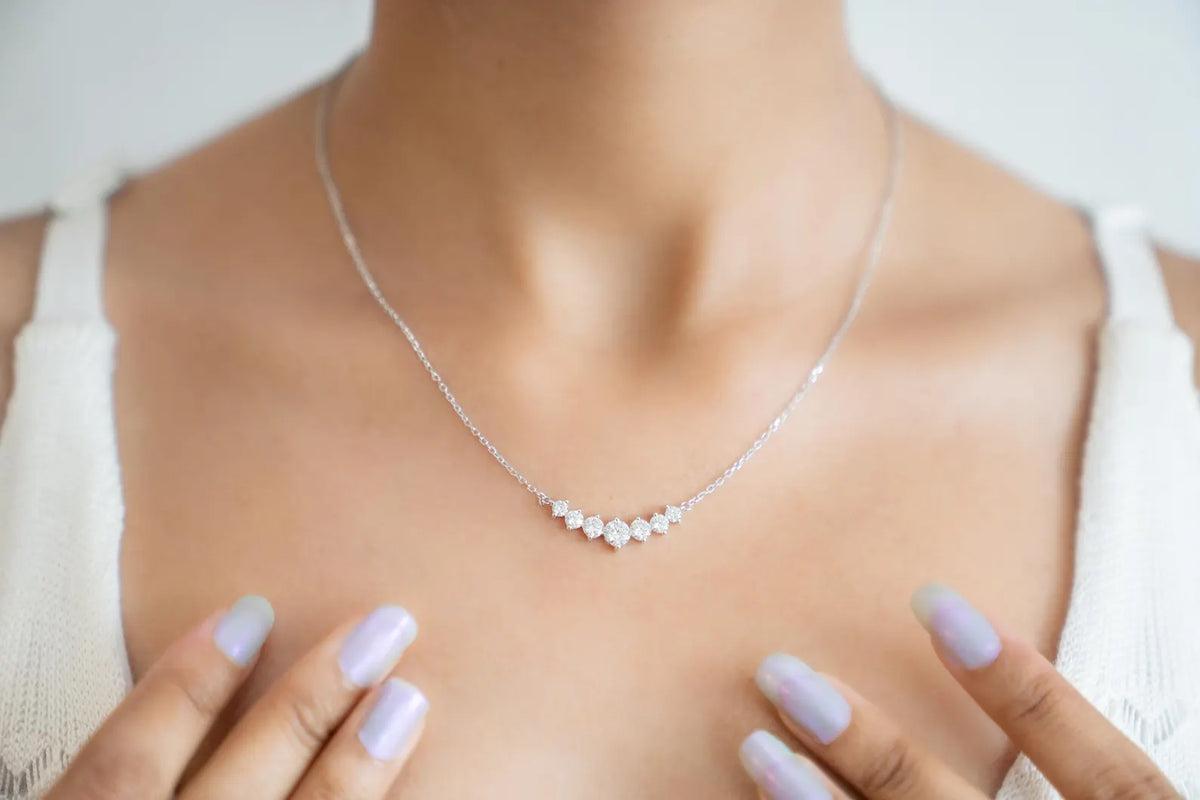 7-STONE MOISSANITE BAR NECKLACE — WHITE GOLD VERMEIL