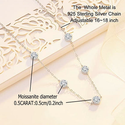5-STONE ROUND CUT MOISSANITE BEZEL STATION NECKLACE— Shinier Than Diamond