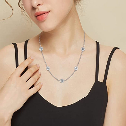 5-STONE ROUND CUT MOISSANITE BEZEL STATION NECKLACE— Shinier Than Diamond