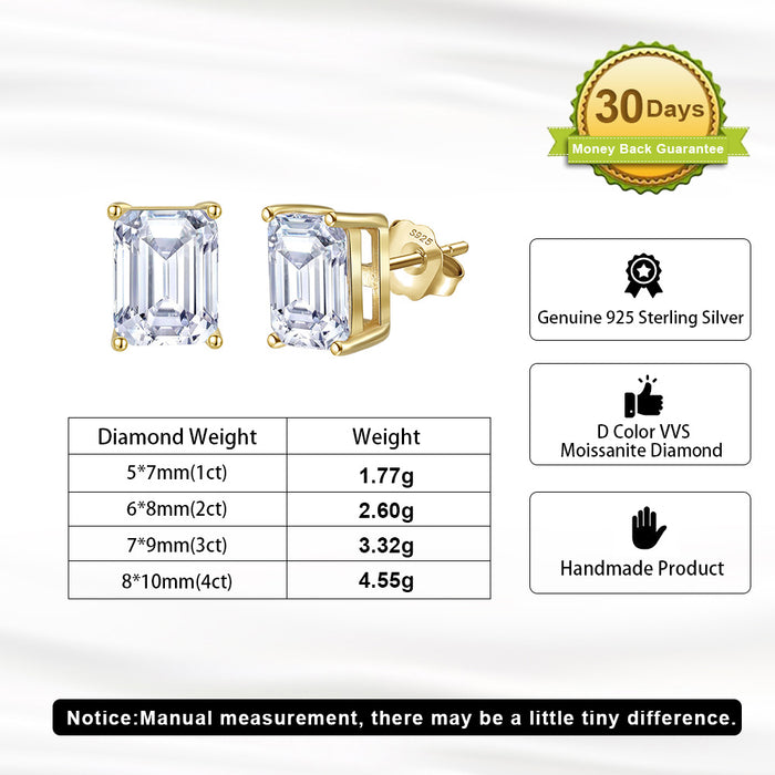 EMERALD CUT STUD EARRINGS IN 4.0 CARATS MOISSANITE