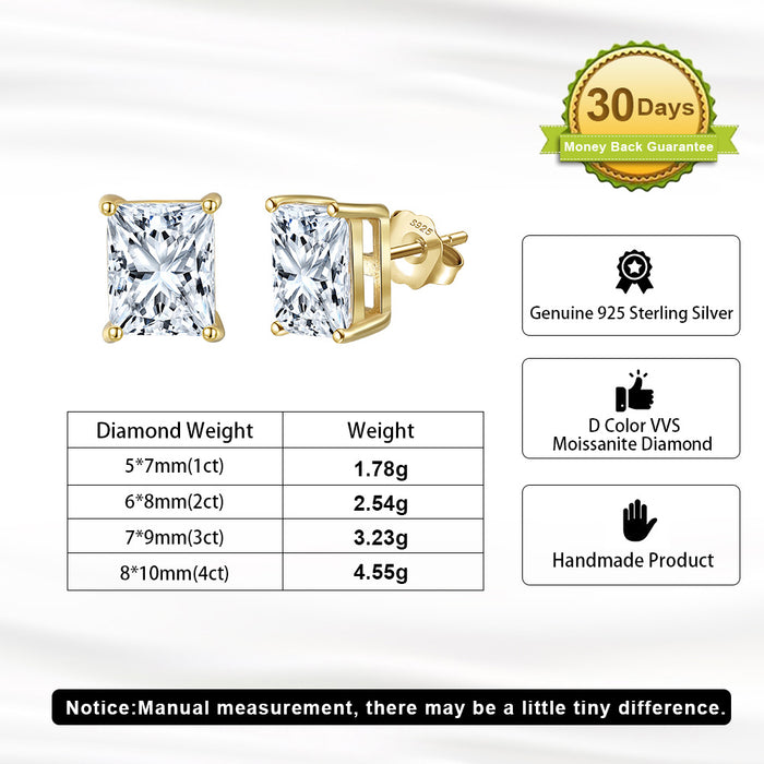 EMERALD RADIANT CUT STUD EARRINGS IN 4.0 CARATS MOISSANITE