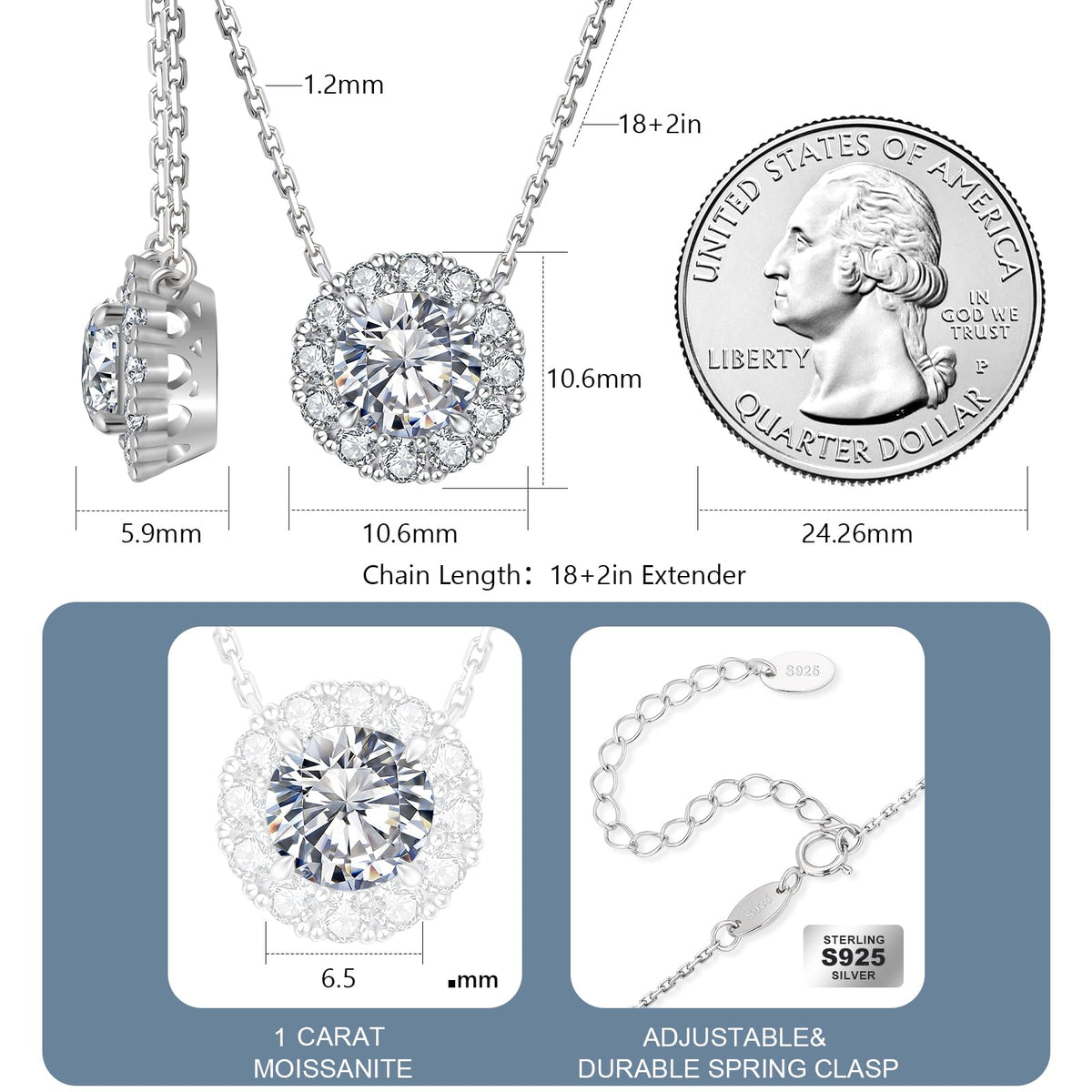 1.0CT ROUND CUT HALO MOISSANITE NECKLACE — Shinier Than Diamond