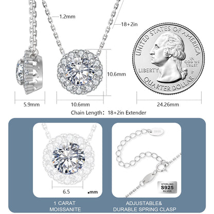 1.0CT ROUND CUT HALO MOISSANITE NECKLACE — Shinier Than Diamond
