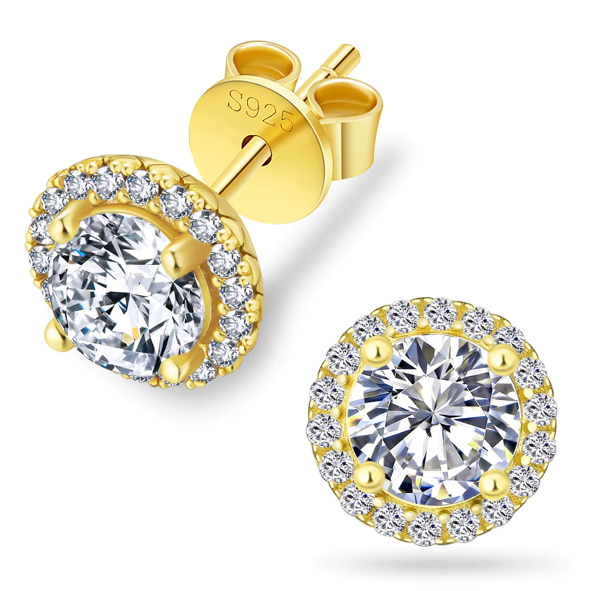 3.0CT ROUND CUT HALO MOISSANITE STUD EARRINGS — Shinier Than Diamond