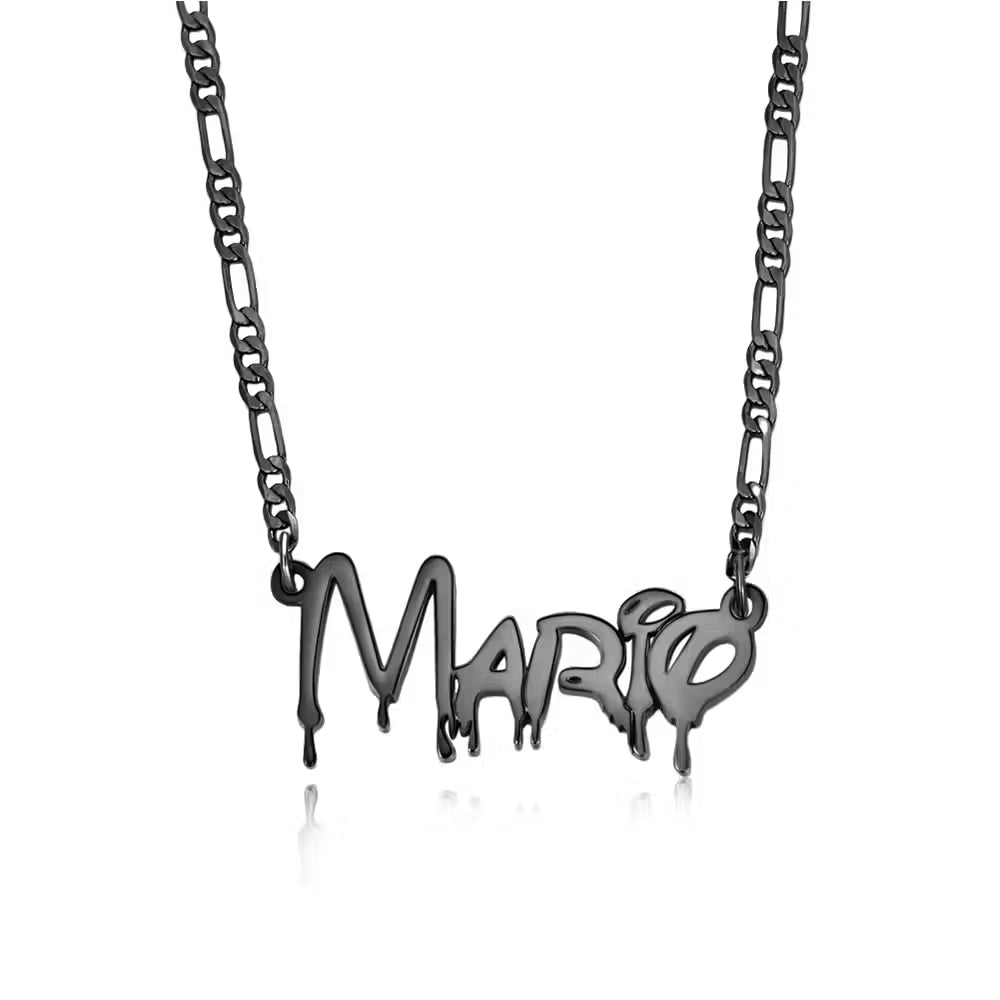 Custom Gothic Name Necklace | Old English Dripping Font | Halloween Jewelry | Silver