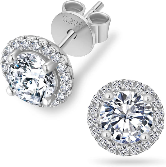 3.0CT ROUND CUT HALO MOISSANITE STUD EARRINGS — Shinier Than Diamond
