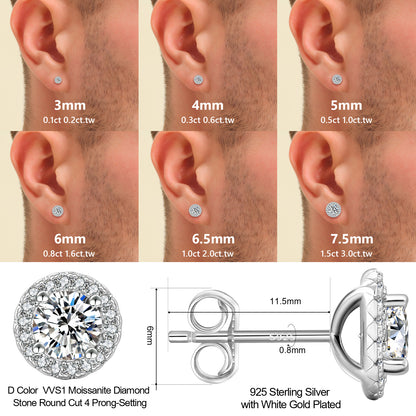 3.0CT ROUND CUT HALO MOISSANITE STUD EARRINGS — Shinier Than Diamond