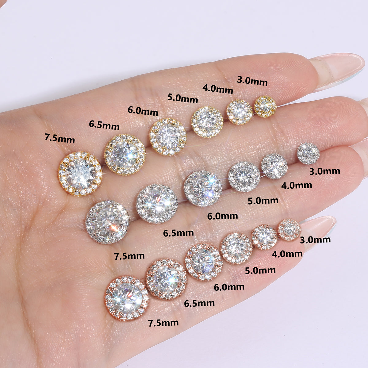 3.0CT ROUND CUT HALO MOISSANITE STUD EARRINGS — Shinier Than Diamond