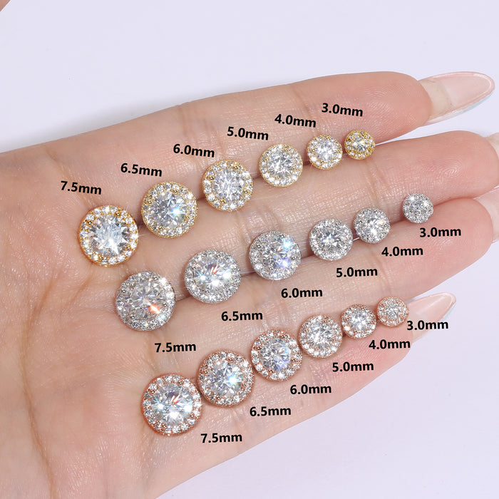 ROUND BRILLIANT CUT HALO STUD EARRING IN 3.0 CARATS MOISSANITE