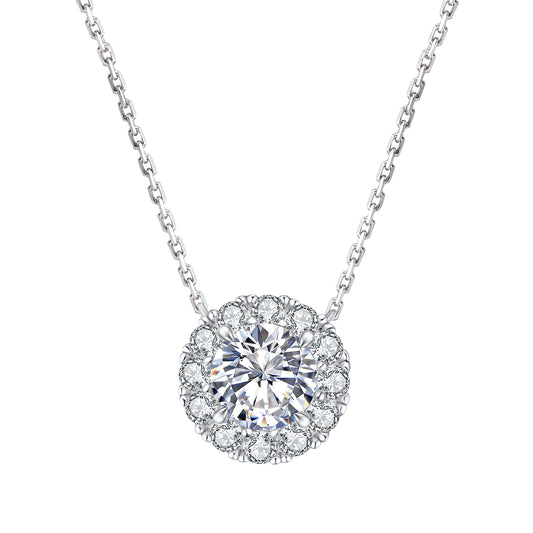 1.0CT ROUND CUT HALO MOISSANITE NECKLACE — Shinier Than Diamond