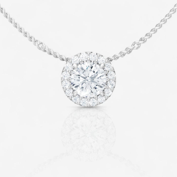 1.0CT D Color VVS1 Lab-Grown Moissanite Halo Flower Necklace | 14K White Gold Vermeil