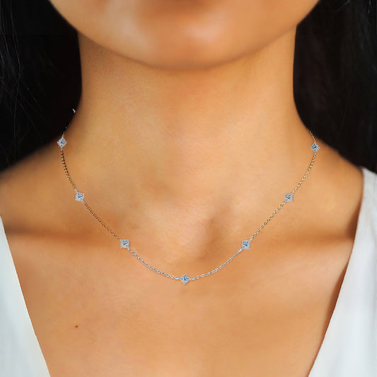 7-STONE ROUND CUT MOISSANITE BEZEL STATION NECKLACE — Shinier Than Diamond
