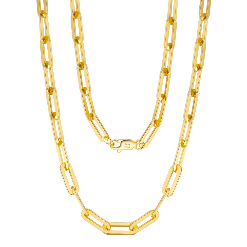 14K GOLD VERMEIL 3MM PAPERCLIP LINK CHAIN NECKLACE