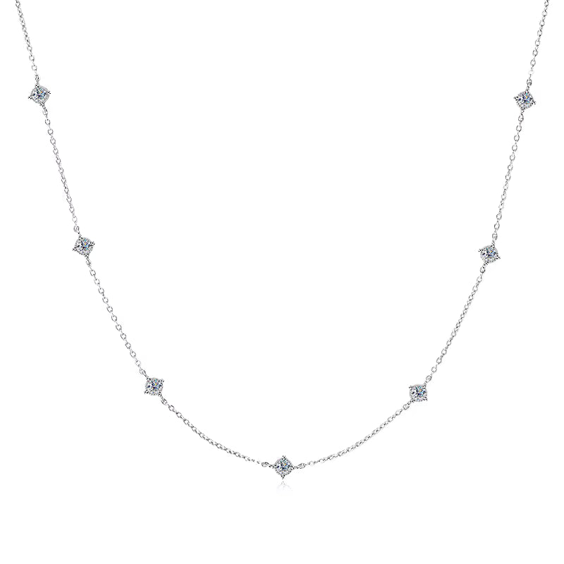 7-STONE ROUND CUT MOISSANITE BEZEL STATION NECKLACE — Shinier Than Diamond