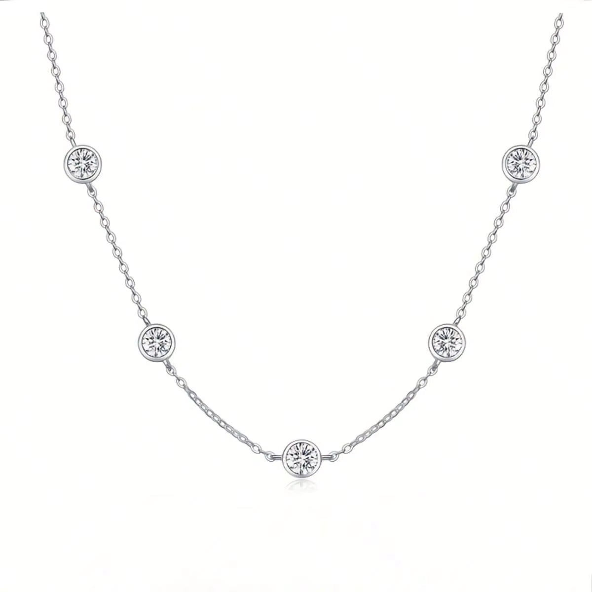 5-STONE ROUND CUT MOISSANITE BEZEL STATION NECKLACE— Shinier Than Diamond