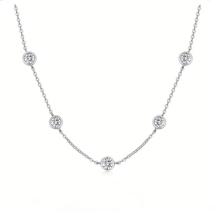 5-STONE ROUND CUT MOISSANITE BEZEL STATION NECKLACE— Shinier Than Diamond