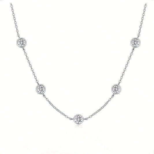 5-STONE ROUND CUT MOISSANITE BEZEL STATION NECKLACE— Shinier Than Diamond