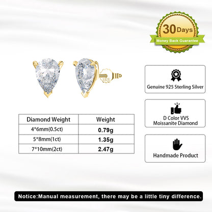 2.0CT PEAR CUT MOISSANITE STUD EARRINGS — Shinier Than Diamond