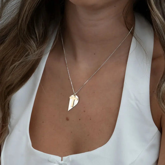 Couples heart necklace with cross personalized matching pendant