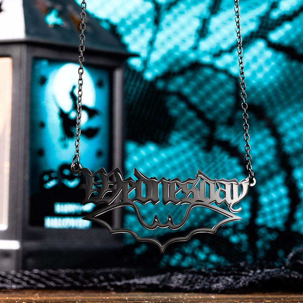 Custom Name Necklace Gothic Jewelry, Wednesday Necklace W for Girls/Women, Ghost Pumpkin Witch Style, Dainty Pendant, Halloween Gift