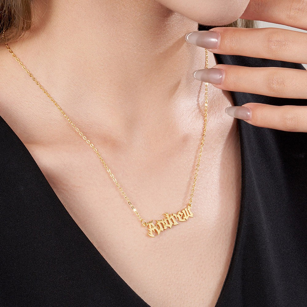 Custom Gothic Name Necklace, Old English Jewelry, Dripping Font Necklace, Nameplate Necklace, Punk Jewelry, Gothic Necklace, Halloween Gift