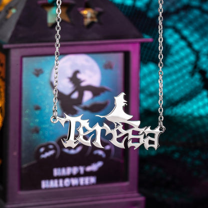 Custom Name Necklace Gothic Jewelry, Wednesday Necklace W for Girls/Women, Ghost Pumpkin Witch Style, Dainty Pendant, Halloween Gift