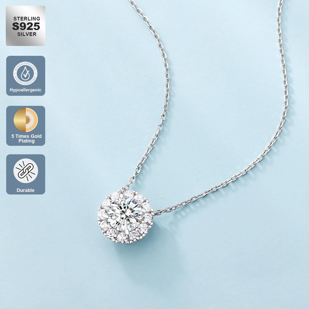 1.0CT ROUND CUT HALO MOISSANITE NECKLACE — Shinier Than Diamond