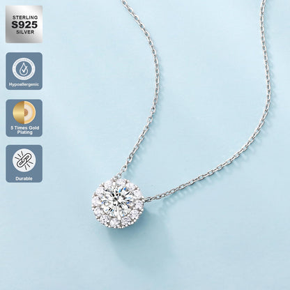 1.0CT ROUND CUT HALO MOISSANITE NECKLACE — Shinier Than Diamond