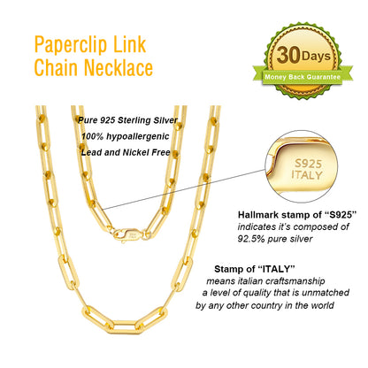 14K GOLD VERMEIL 3MM PAPERCLIP LINK CHAIN NECKLACE