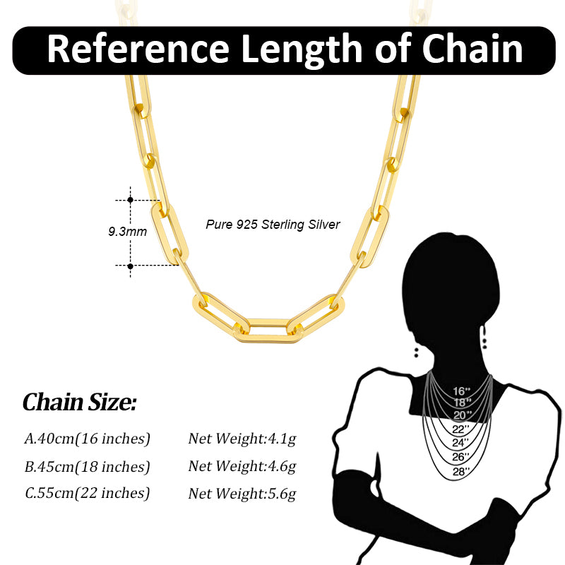 14K GOLD VERMEIL 3MM PAPERCLIP LINK CHAIN NECKLACE