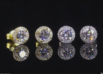 3.0CT ROUND CUT HALO MOISSANITE STUD EARRINGS — Shinier Than Diamond